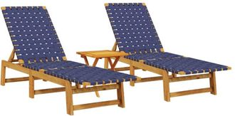 vidaXL Sun Loungers 2 pcs with Table Dark Blue Solid Wood Acacia vidaXL