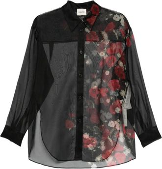 Khaite Doorzichtige blouse met bloemenprint - Zwart