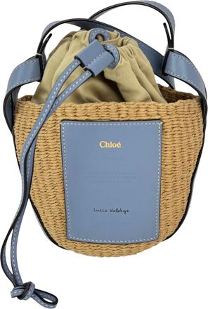 Chlo&eacute; Chloe X mifuko Raffia Blue Leather Basket Shoulder Bag