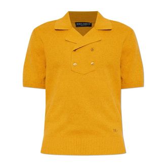 Dolce & Gabbana V-neck Knitwear, male, Orange, Size: XL Polo Shirt with Embroidered Logo