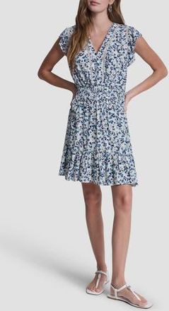 DKNY Floral Smocked Waist Minidress in Blue at Nordstrom Rack, Size X-Large