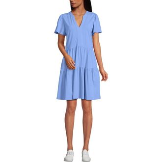 Lands End Cotton Jersey Tiered Mini Dress in Clear Blue Sky at Nordstrom, Size X-Large