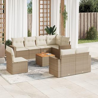 vidaXL Set De Sof&aacute;s De Jard&iacute;n 9 Pzas Con Cojines Rat&aacute;n Sint&eacute;tico Beige Vidaxl