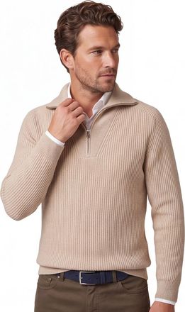 Profuomo Gebreide trui Profuomo beige half zip effen