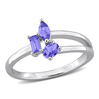 Mimi & Max Multi-Gem Three Stone Split Shank Ring Sterling Silver