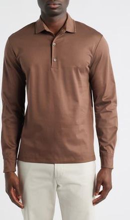Aur&eacute;lien Mercerized Cotton Long Sleeve Polo in Chocolate at Nordstrom Rack, Size Xx-Large