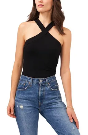 1.State Rib Crossover Halter Tank in Rich Black at Nordstrom, Size Large