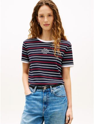 Tommy Hilfiger Womens Monotype Logo Ringer T-Shirt - Navy - XXL