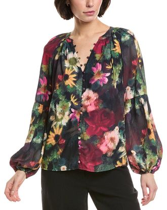 T Tahari Floral Button Blouse
