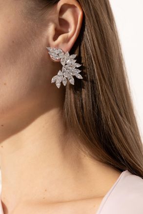 Self Portrait Earrings With Shimmering Crystals, Womens, Silver