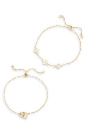 Eye Candy Los Angeles Mara 2-Pack Cubic Zirconia Clover Bolo Bracelets in Gold at Nordstrom Rack