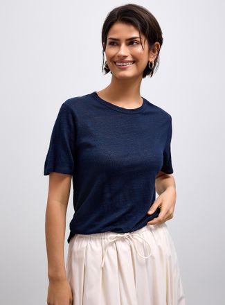 Contemporaine Womens Solid pure linen crew-neck T-shirt