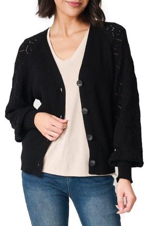 Gibsonlook Gigi Pointelle Stitch Cotton Cardigan in Black at Nordstrom, Size Xx-Small