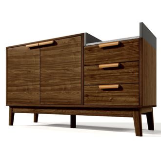Urban Meuble Aparador efecto madera marr&oacute;n con 2 puertas y 3 cajones, gris y blanco