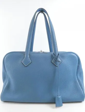 Herm&egrave;s Blue Jean Taurillon Clemence Leather Boston Bag (Pre-Owned)