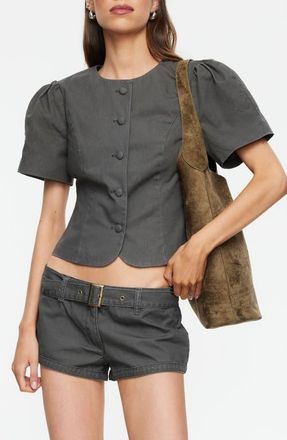 Lioness Puff Shoulder Cotton Top in Moss at Nordstrom, Size X-Large