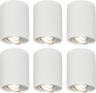 QAZQA Dise&ntilde;o Set De 6 Focos Blancos Giratorios E Inclinables - Rondoo 1 Up Aluminio Cil&iacute;ndra Adecuado Para Led Max. 1 X 50 Watt - Qazqa