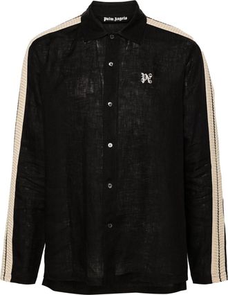 Palm Angels logo-embroidered linen shirt - men - Cotton/Polyester/Linen/Flax - L - Black