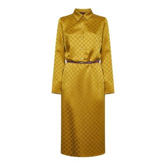 Gucci GG Acetate Jacquard Dress - female - Gucci - Shirt Dresses - Yellow - M - Dresses