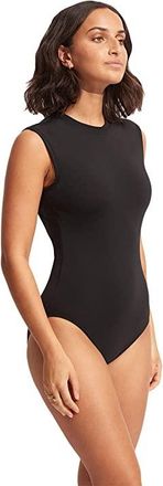 Seafolly Collective Cap Sleeve One-Piece Womens Swimsuits One Piece Black : AUS 16 (US Womens 12), Nylon/Elastane