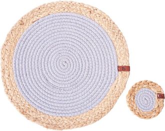 Beliani Beliani - Conjunto De 12 Manteles Individuales Y Posavasos 35/10 Cm De Yute Y Algod&oacute;n Natural Hecho A Mano Redondos Comedor Estilo Boho Gris Y Natural