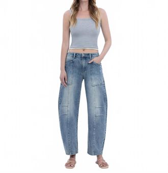 Flying Monkey Serene High Rise Crop Barrel Jean In Blue