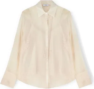Motivi Overhemden, Dames, Wit, XS, Organza, Organza Blouse met Bloemenborduursel