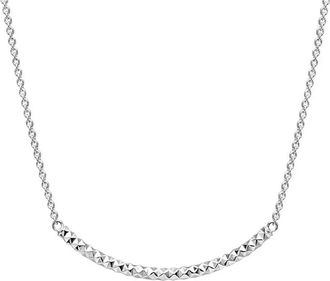 Gold & Honey Womens Diamond Cut Curved Bar Necklace In Silver