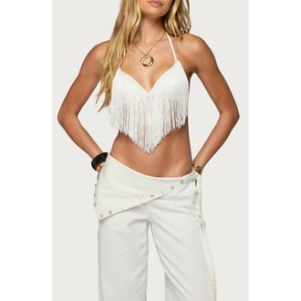 Edikted Kienna Fringe Bra Top in White at Nordstrom, Size X-Small