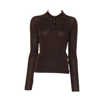 Jcsophie Tops, Dames, Bruin, M, Leer, Ribbed Polo Sweater