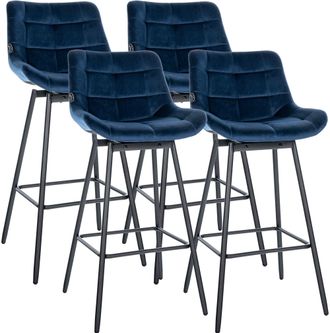 Clp Juego De 4 Taburetes De Bar Weston Giratorios Azul Terciopelo