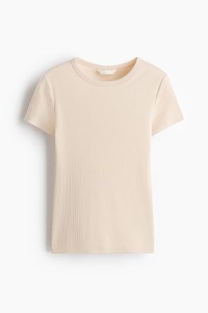 H&M Geripptes T-Shirt - Beige
