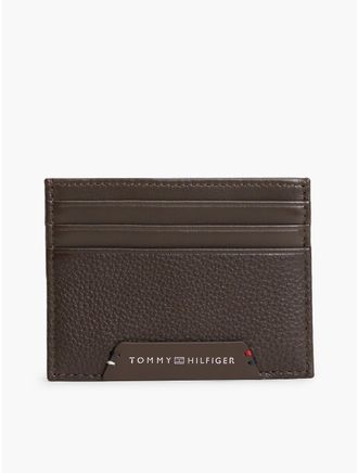 Tommy Hilfiger Mens Pebbled Leather Card Holder - Brown