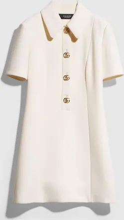 Gucci Cr&ecirc;pe Wool Dress With Double G Button, White