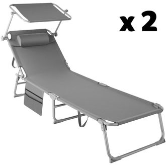 TecTake 2 tumbonas plegables 190 x 68 x 28 cm con bolsillo lateral gris