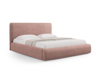 Cosmopolitan Design Cama con cabecero y ba&uacute;l 140x200cm de tejido chenilla rosa