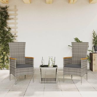 vidaXL Set Comedor De Jard&iacute;n 3 Piezas Con Cojines Rat&aacute;n Sint&eacute;tico Gris Vidaxl