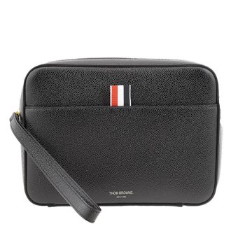 Thom Browne Mens Black Pebble Grain Leather Dopp Kit Zip Pouch