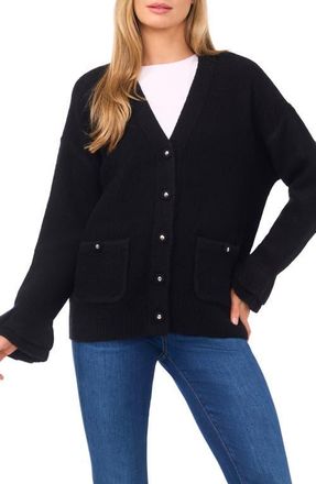 CeCe by Cynthia Steffe Ruffle Cuff Cardigan in Rich Black at Nordstrom, Size X-Small