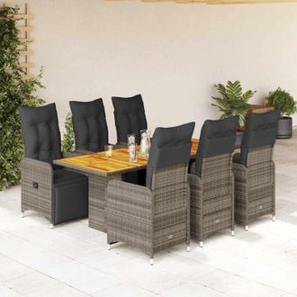 vidaXL Mesita Y Sillas Jard&iacute;n 7 Piezas Y Cojines Rat&aacute;n Sint&eacute;tico Gris Vidaxl