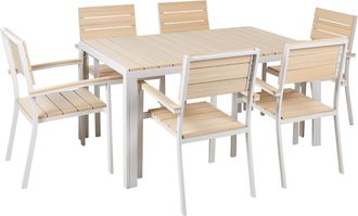 Beliani Conjunto De Jard&iacute;n Moderno 6 Plazas Mesa Sillas Tablillas Madera Beige Como