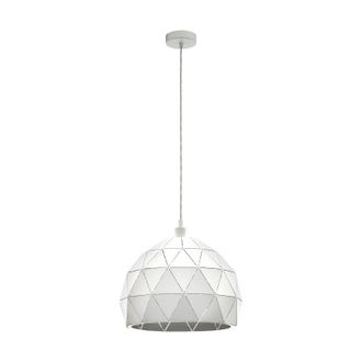 Loops Pendant Ceiling Light Colour White Steel Round Faceted Shade Bulb E27 1x60W