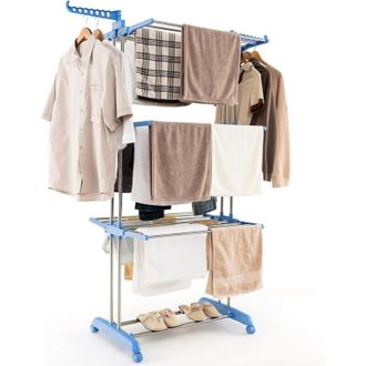 Costway Costway - Tender Plegable De 4 Niveles, Tendedero De Gran Tama&ntilde;o Con Ruedas Bloqueables Y Marco De Metal Inoxidable, Secador Grande Para Interiores Y 