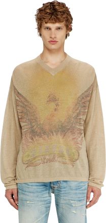 Diesel Linen jumper with faded Phoenix print - Knitwear - Man - Beige