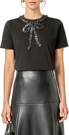 English Factory Embellished Floral Bow Top in Black at Nordstrom, Size X-Small