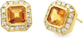 Monte Carlo Womens Citrine Button Stud Earrings In Gold