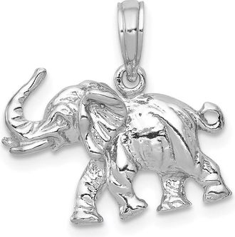 Diamond2Deal 14k White Gold Polished 3-D Elephant Pendant