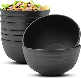 OEM Bol Para Ensalada (juego De 8 Piezas), Bol De Pl&aacute;stico Reutilizable Para Ensalada, Bol De Pl&aacute;stico Ligero, Libre De Bpa, 15 X 15 X 7,5 Cm, Negro