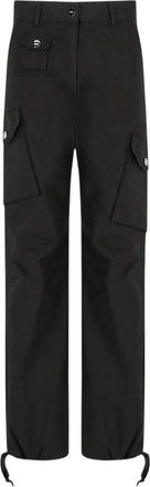 Ganni Stretch Katoen Cargo Broek met Zakken - Dames - Straight fit broeken - Zwart - S - Katoen - Broeken