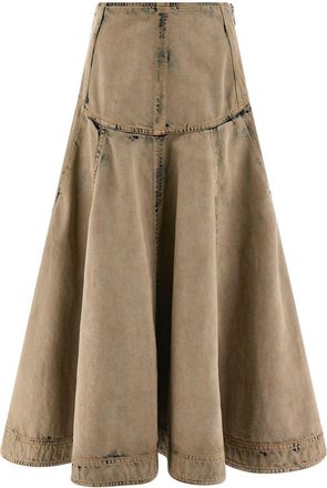 Ferragamo bleach-wash denim midi skirt - women - Cotton/Polyester/Cotton - 40 - Green